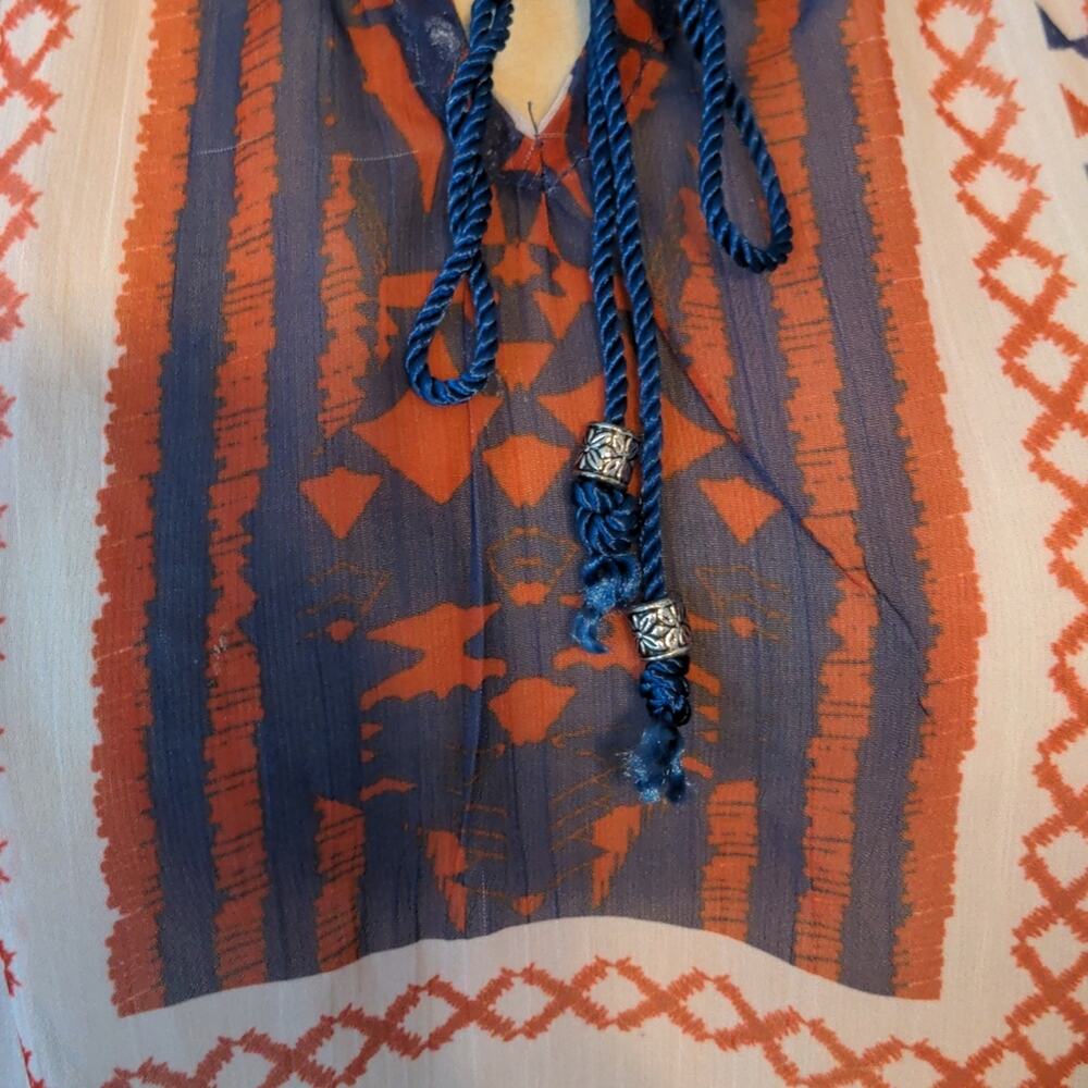 ONE WORLD Red White Blue Patriotic Sheer Blouse Tie Plus 1X - Picture 5 of 7